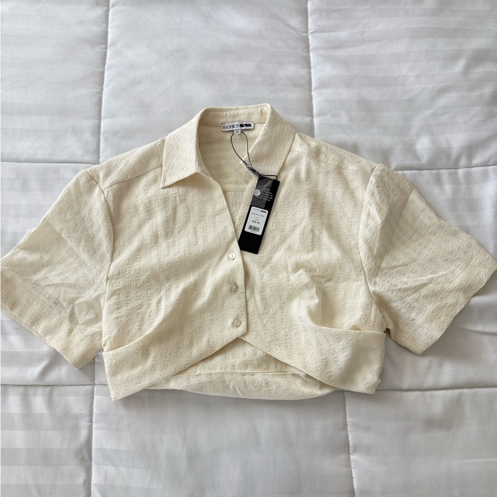 Cream Cropped Button-Up Shirt